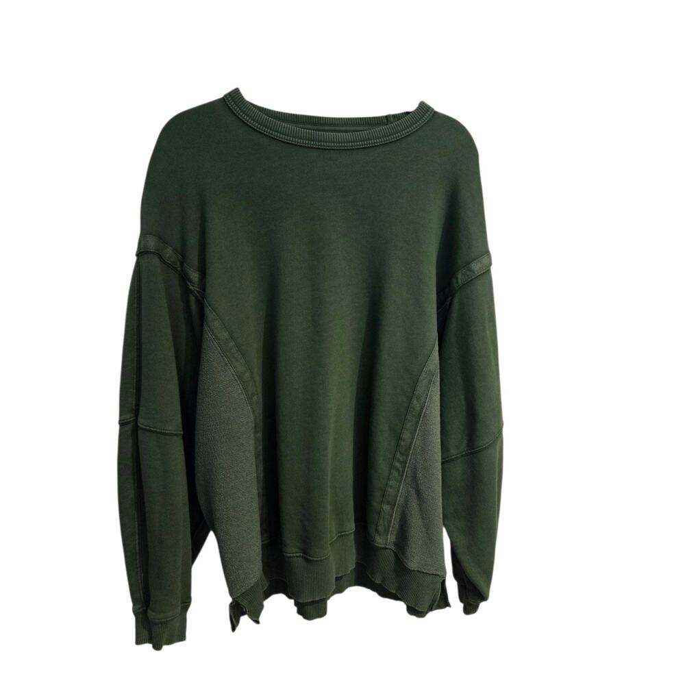 Aerie American Eagle Olive Green Oversized Cotton Sweater Sweatshirt Sz S Small